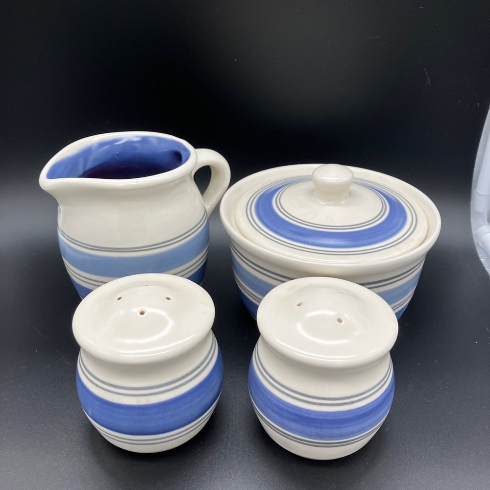 Pfaltzgraff Stoneware Key Largo Sugar, Creamer, and Salt & Pepper Shakers